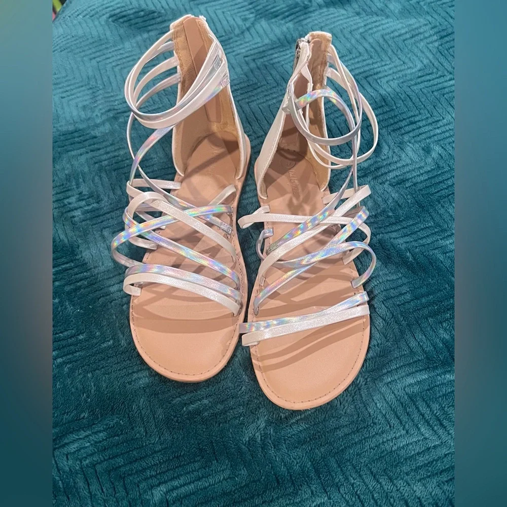 Cat & Jack Holographic Strappy Sandals - White and Silver